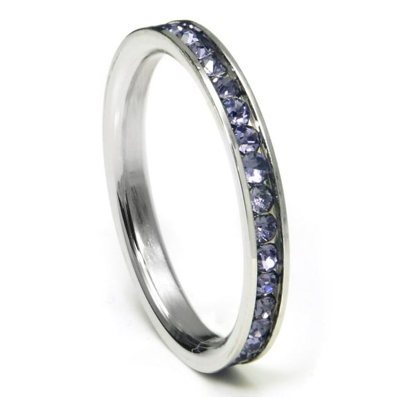 316L Stainless Steel Alexandrite Lavender Cubic Zirconia CZ Eternity Wedding 3MM Band Ring Sz 7