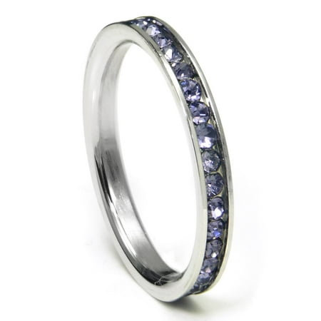 Pearl Eternity Band Ring 316L Stainless Steel Alexandrite Lavender Cubic Zirconia CZ Eternity Wedding 3MM Band Ring Sz 7 ()