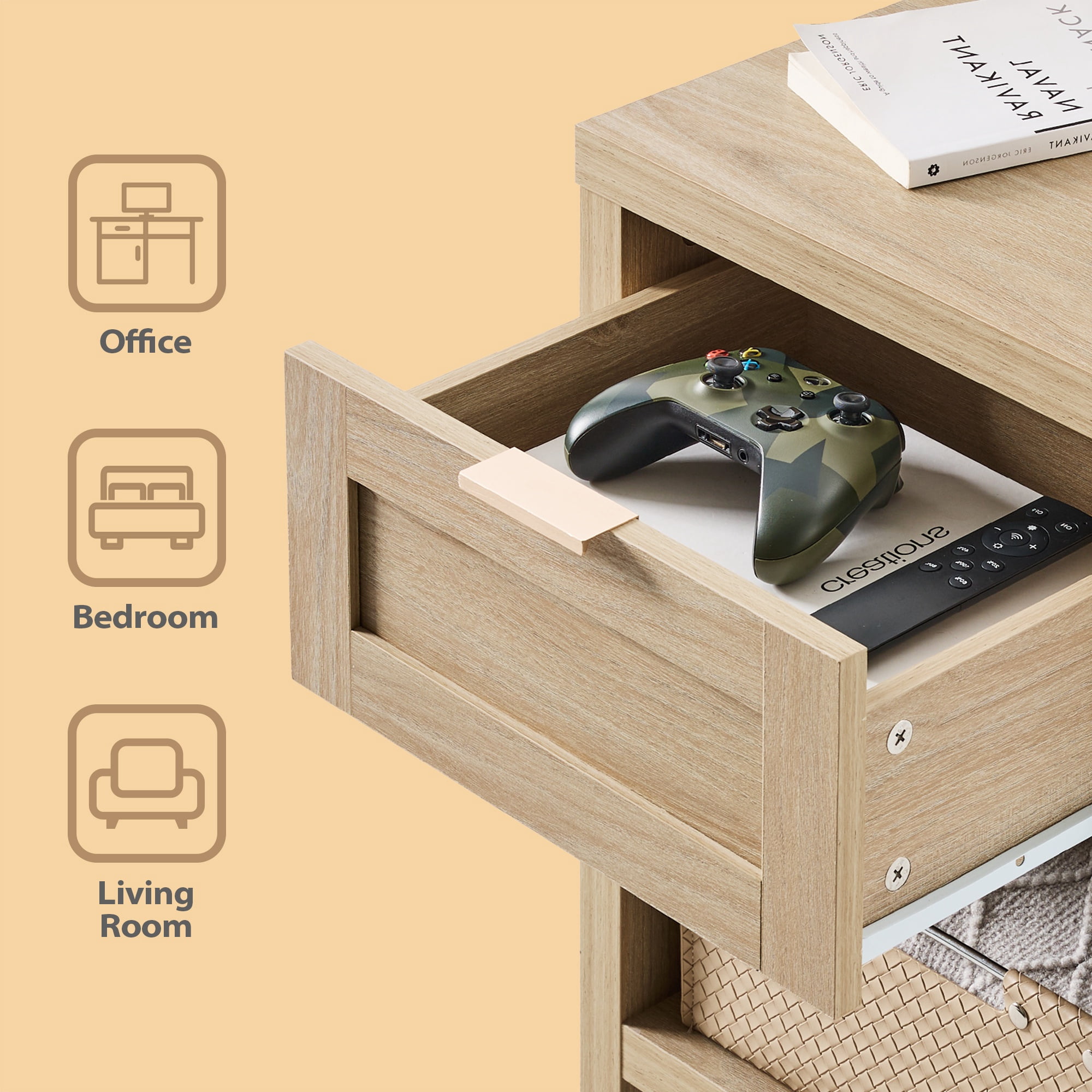 ARKANTOS Nightstand with Drawers Farmhouse Nightstand Set of 2 Light Oak