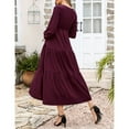 thumbnail image 4 of Women's Maternity Dress V-neck Long Sleeve Pleated Maternity Casual Maxi Dresses, 4 of 5