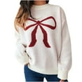 thumbnail image 2 of Weiqiqre Sweaters for Women Oversized Bow Print Crew Neck Drop Shoulder Long Sleeve Knit Pullover Tops, 2 of 6