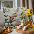 thumbnail image 3 of Spring Easter Bunny Throw Pillow Covers for Outdoor Patio Chair Decor, Knitted Rabbit Floral Embroidery Throw Pillow Cover Sofa Couch Cushion Case, Easter Bunny Eggs Cotton Fabric Cushion Case Cover, 3 of 5