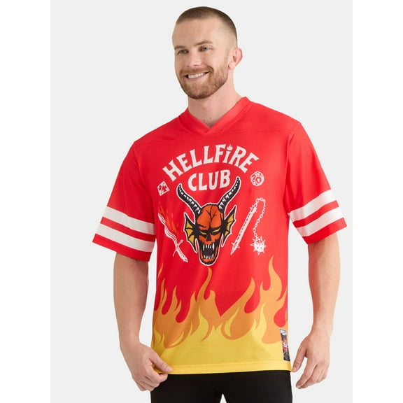 Netflix Stranger Things Hellfire Club Men's and Big Men's Front Back Graphic Football Jersey with Short Sleeves, Sizes S-3XL