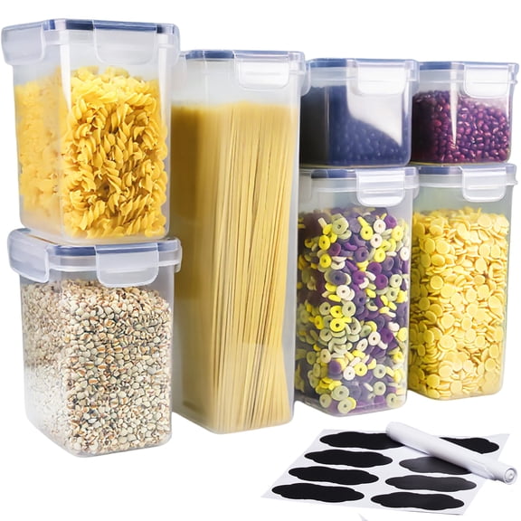 7Pack Airtight Food Storage Containers with Lids,Plastic Storage Canisters for Kitchen & Pantry Organization,Dry Food Canisters for Flour, Sugar and Cereal