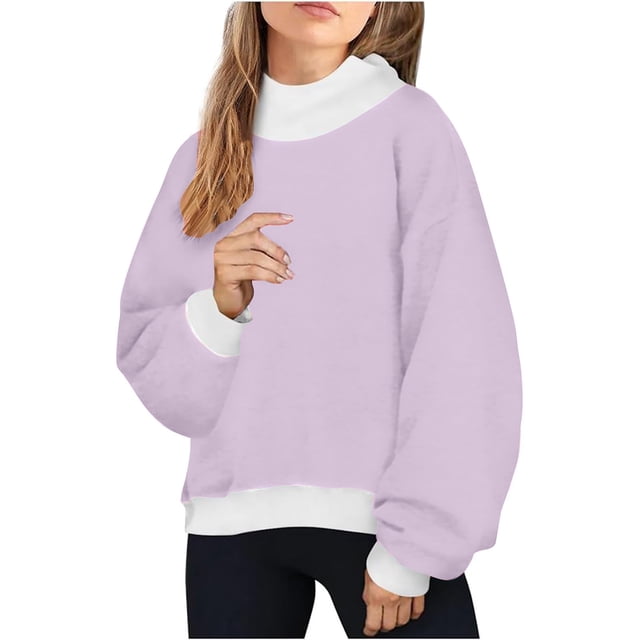 tarylea Chandail en Molleton Col Rond pour Femmes Tendance à Blocs de Couleur Chandail à Manches Longues Tops Décontractés Amples Sports Automne Tops