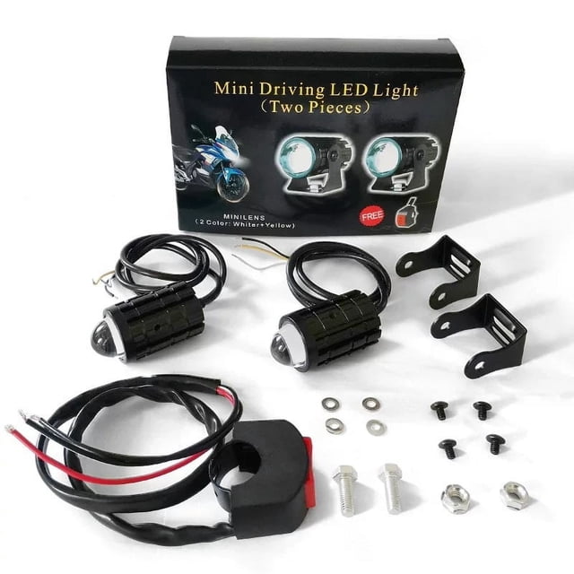Foco de motocicleta brillante modificado faro led externo faro bicolor pequeño acero