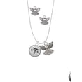 thumbnail image 2 of Delight Jewelry Silvertone Domed Black CDA Silver tone Guardian Angel Charm Necklace and Stud Earrings, 2 of 4
