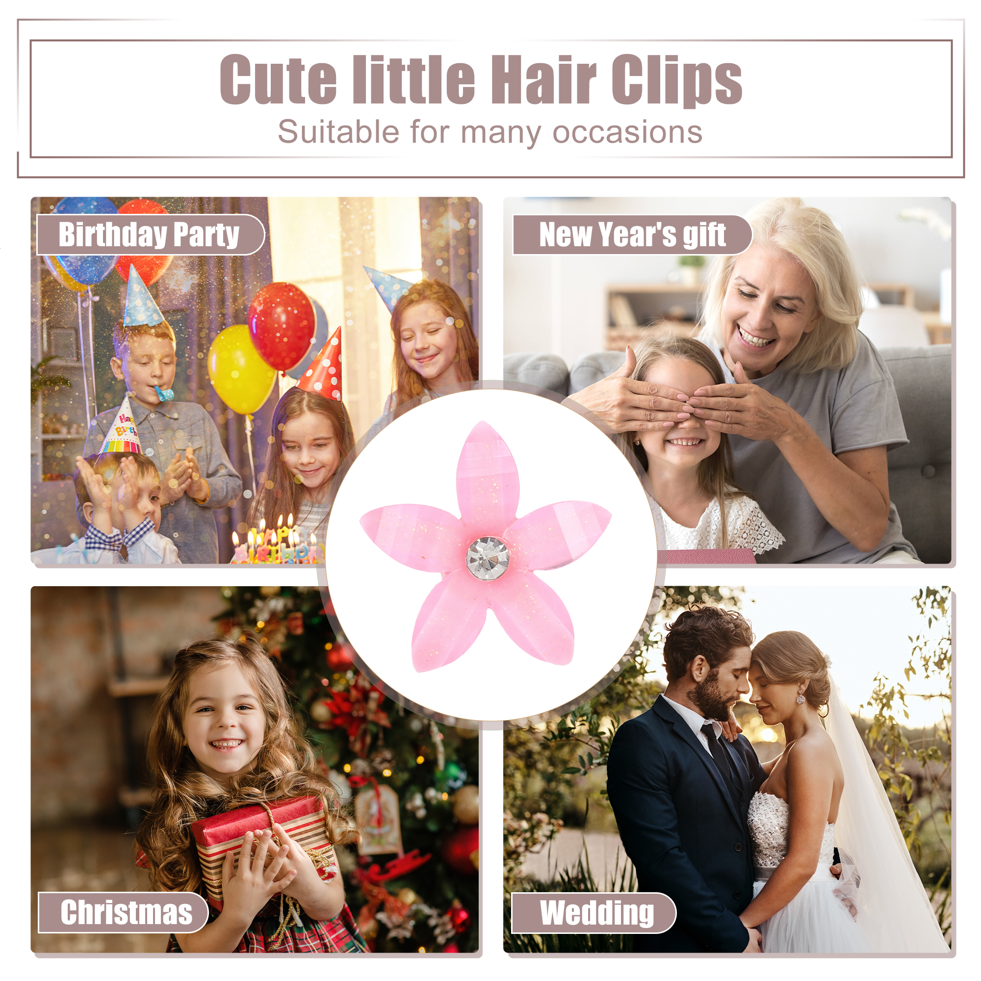 Unique Bargains 20Pcs Small Flower Mini Flower Hair Clips Pink
