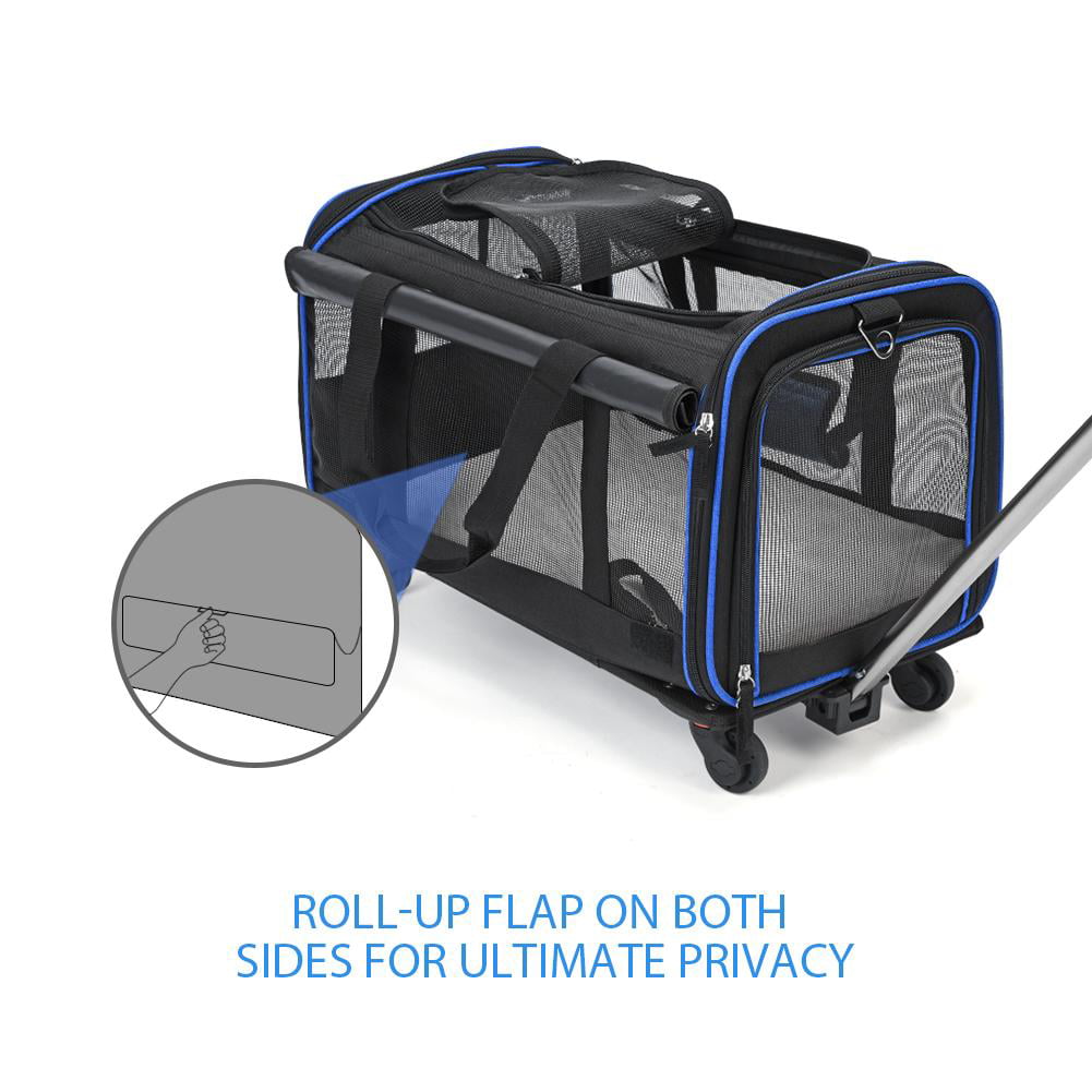Kritne Pet Carrier, Pet Bag, Removable Wheeled Pet Dog Carrier for Small Cat Black Blue Travel