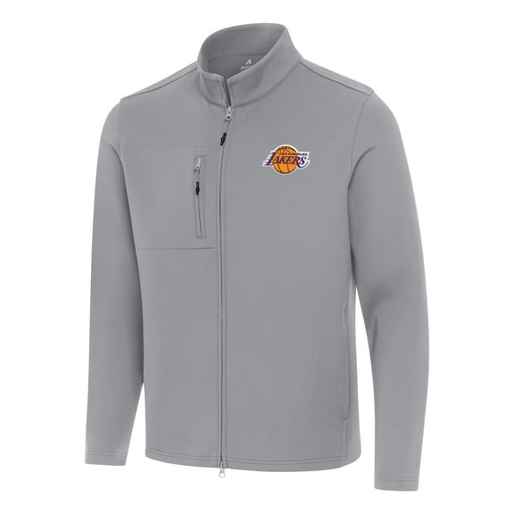 Men's Antigua Gray Los Angeles Lakers Objection Double-Peached Full-Zip Jacket