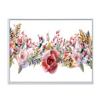 Designart 'Wildflower and Pink Roses' Farmhouse Framed Canvas Wall Art Print