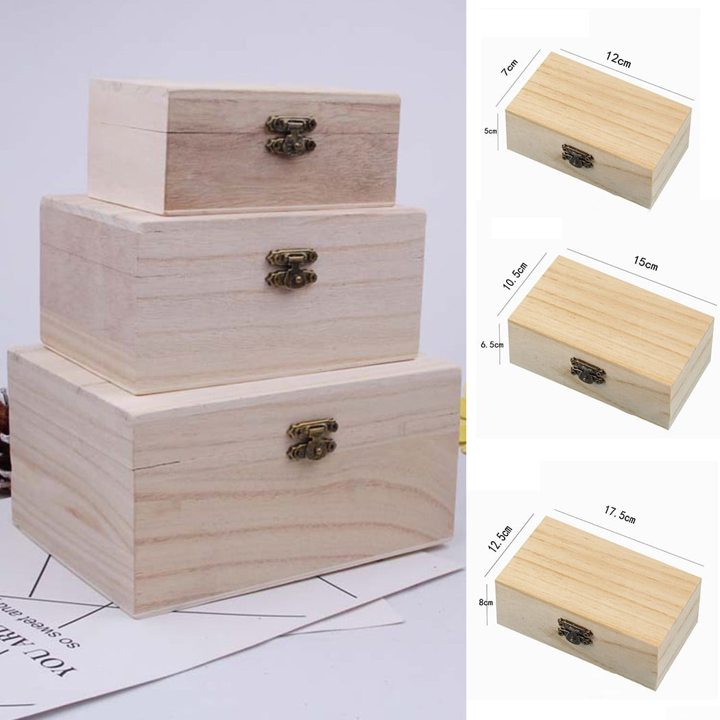 3x Plain Wooden Pirate Treasure Chest Wood Jewellery Storage Art Craft Box  US 