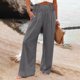 thumbnail image 2 of pantalones de pierna ancha de lino de algodón de verano mujer pantalón palazzo suelto bolsillo cintura elástica botón pantalones casuales gris / xl, 2 of 4