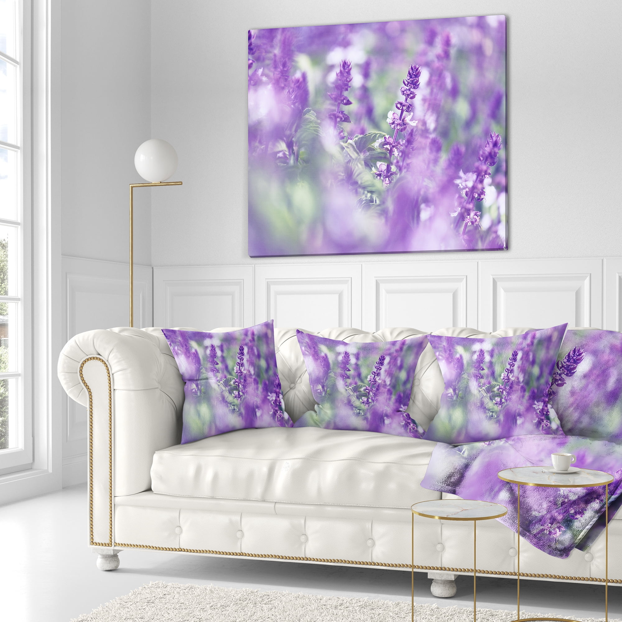 Designart Beautiful Purple Mint Flowers - Flower Throw Pillow - 18x18