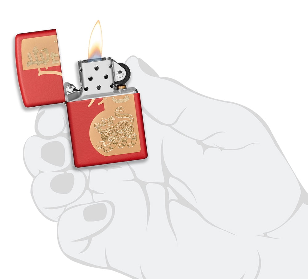 Zippo Year of the Tiger Design Red Matte Pocket Lighter