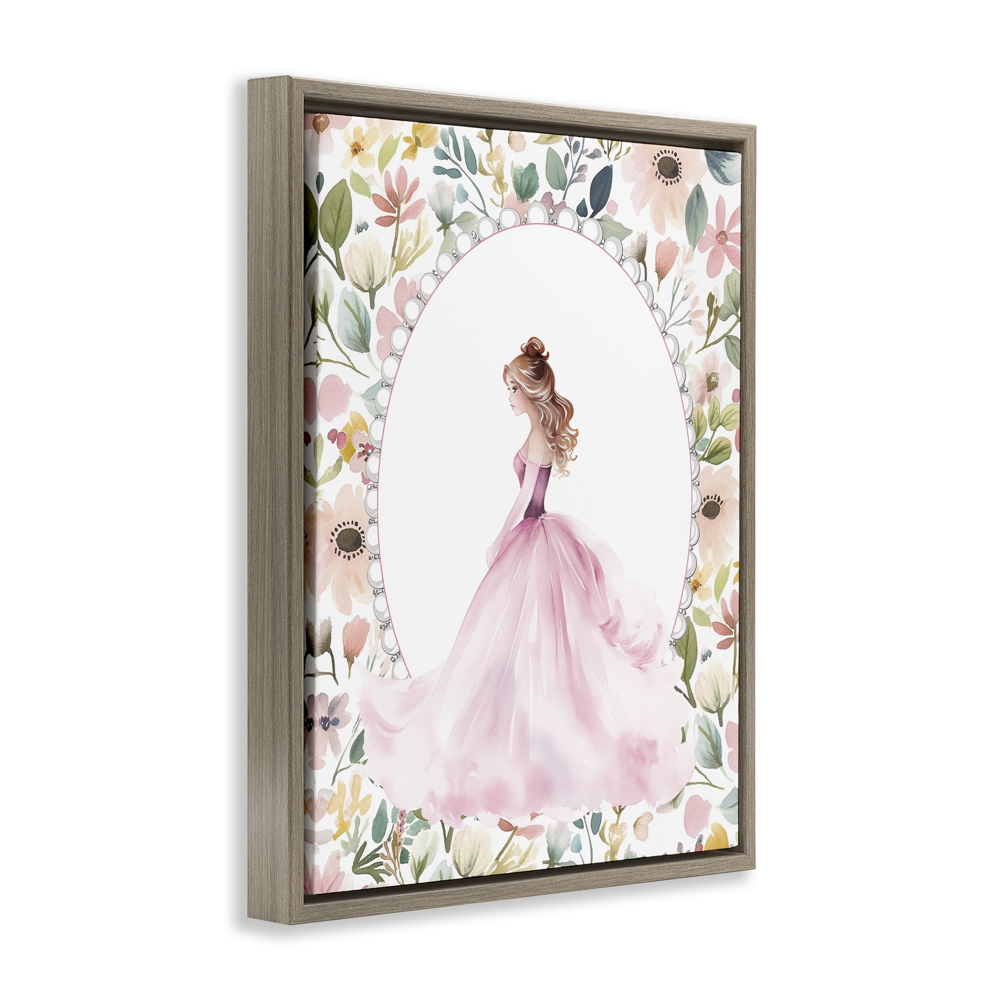 Stupell Industries Elegant Princess Love Brown Framed Floater Canvas Wall Art, design by Christine Simpson Art