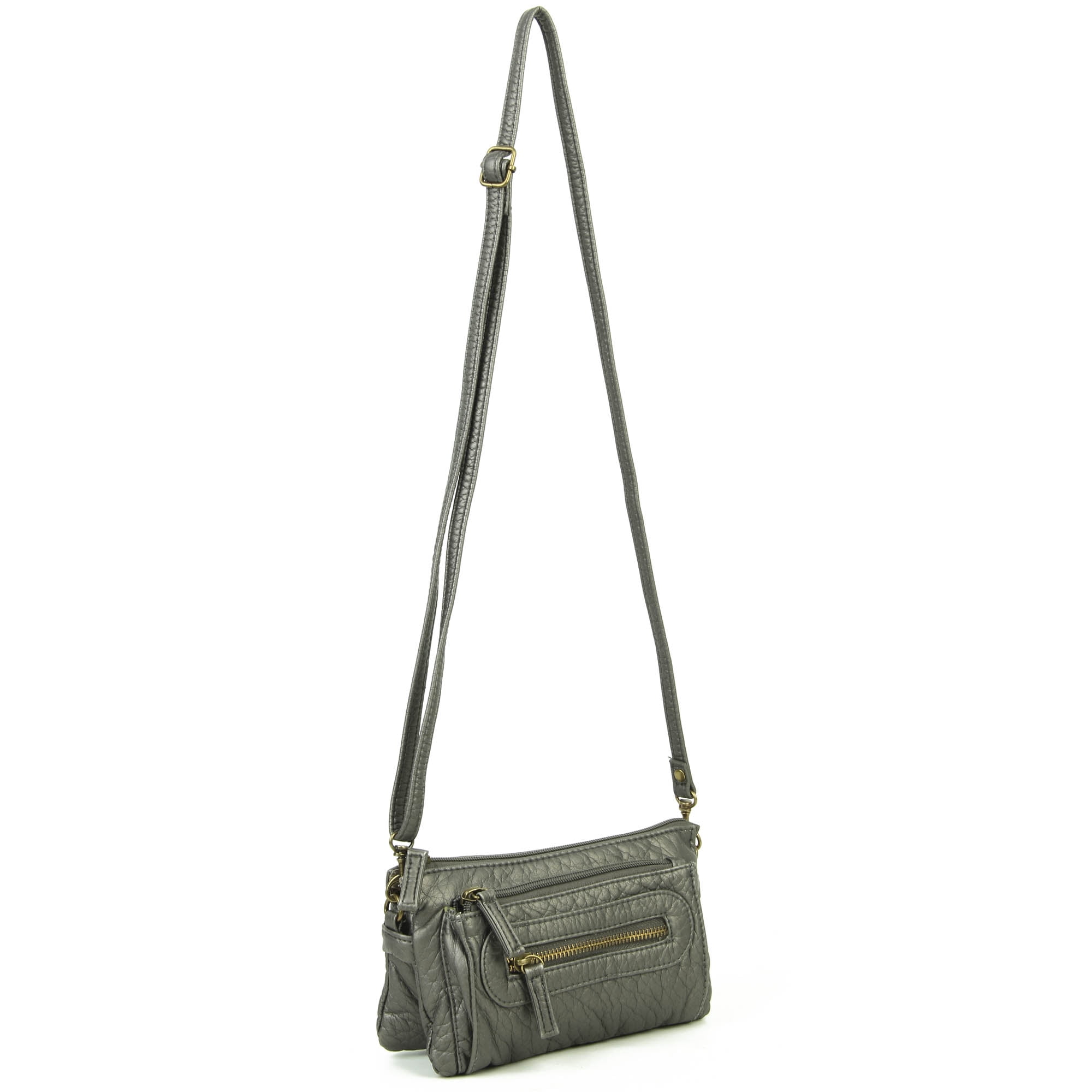 The Anita Women Wristlet Multi Functional Crossbody Soft Vegan Leather Bag by Ampere Creations - Dark Silver