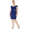 Alex Evenings Women's Plus Size Short Crepe Off-The-Shoulder Cocktail Dress, Electric Blue, 24W