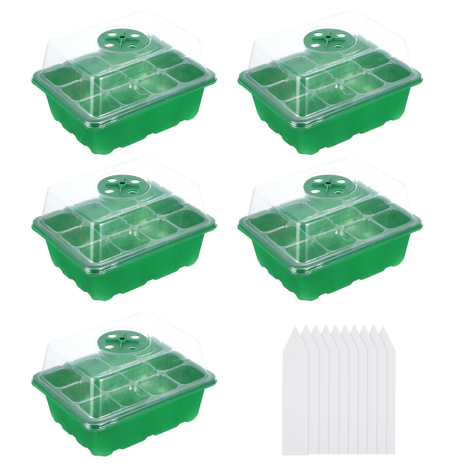 Unique Bargains Kit de Plateau de Semis 12 Cellules, avec Dômes d'Humidité Réglables et Base pour Plantation en Serre, Vert Lot de 10
