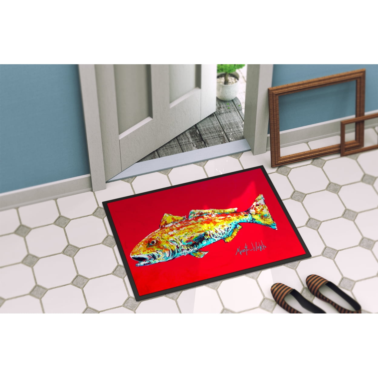 Carolines Treasures MW1084JMAT Fish - Red Fish Alphonzo Door Mat Indoor Rug or Outdoor Welcome Mat 24x36 Doormat 24H X