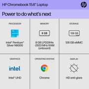 HP 15.6 HD Chromebook Laptop, Intel Pentium Silver N6000, 8GB RAM, 128GB eMMC, Mineral Silver, 15a-na0058wm