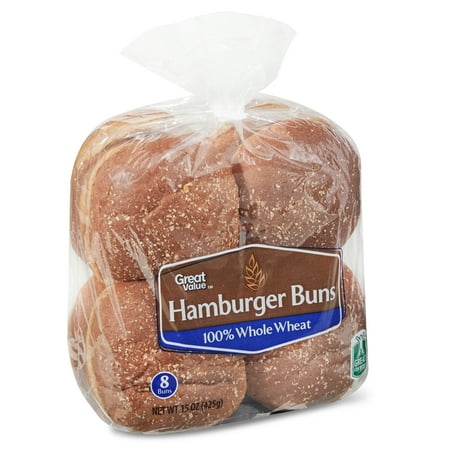Great Value Hamburger Buns, 100% Whole Wheat, 15 oz, 8 Count