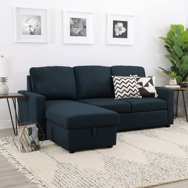 Lincoln Fabric Reversible Storage Sectional with Pullout Bed, Assorted Colors