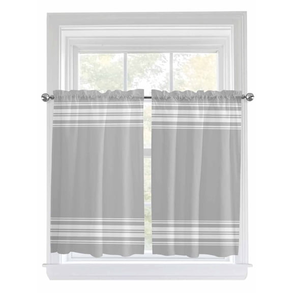 Kitchen Curtains 54 Inches length, Grey Striped Window Treatment Curtain Drapes, Luxurious White Stripes Modern Abstract Art Thermal Insulated Drapes for Basement Hotel RV, 42"x54", 2 Panels