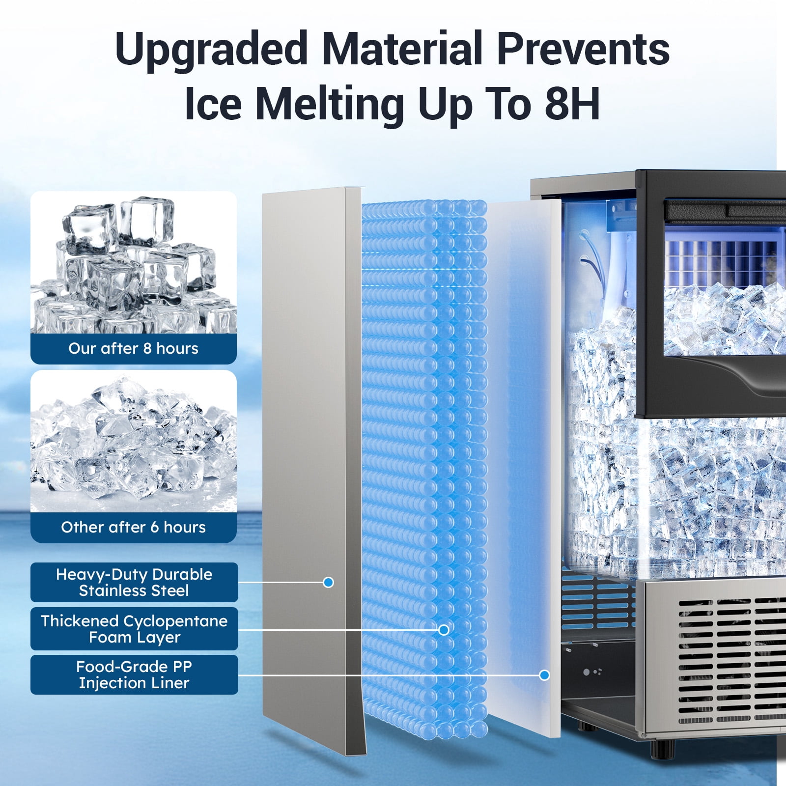 Ecojoy Commercial Ice Maker, 100Lbs/24H Under Counter Ice Machine, 33LBS Storage Bin