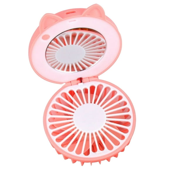 MLINS  Handheld Mini Fan Portable Folding Pocket Mirror Travel Pink