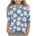thumbnail image 2 of Frwgonr Girls Uniform Shirt Blue Kids Crewneck Tops Casual Fashion Tees Size 3T-12, 2 of 5