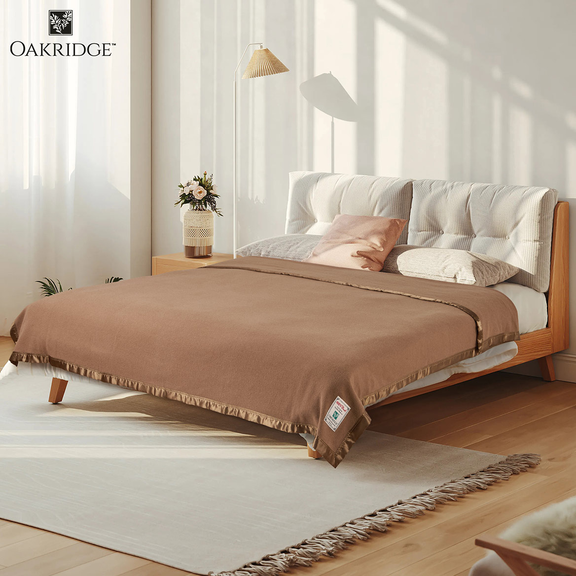 OakRidge Heirloom Merino Wool Blanket – 100% Australian Wool with Vintage Satin Edges – Breathable, Odor-Resistant, All-Season Bedding in Full/Queen Size – Tan Cozy Throw for Home or Travel