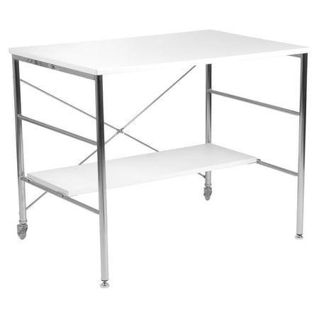 Ida Rolling Desk in High Gloss White with Chrome Base