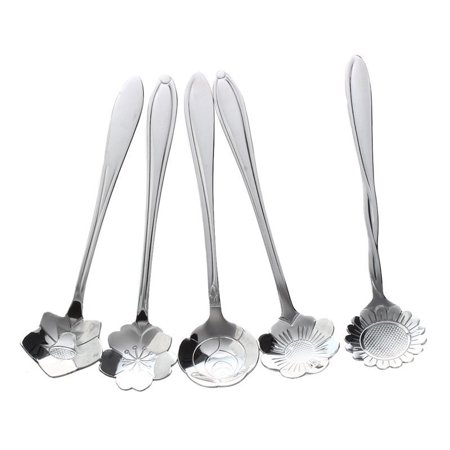 

5pcs Stylist Stainless Lovers Cherry blossoms Measuring Spoons Tea Coffee Spoon( Package without Box)Silver