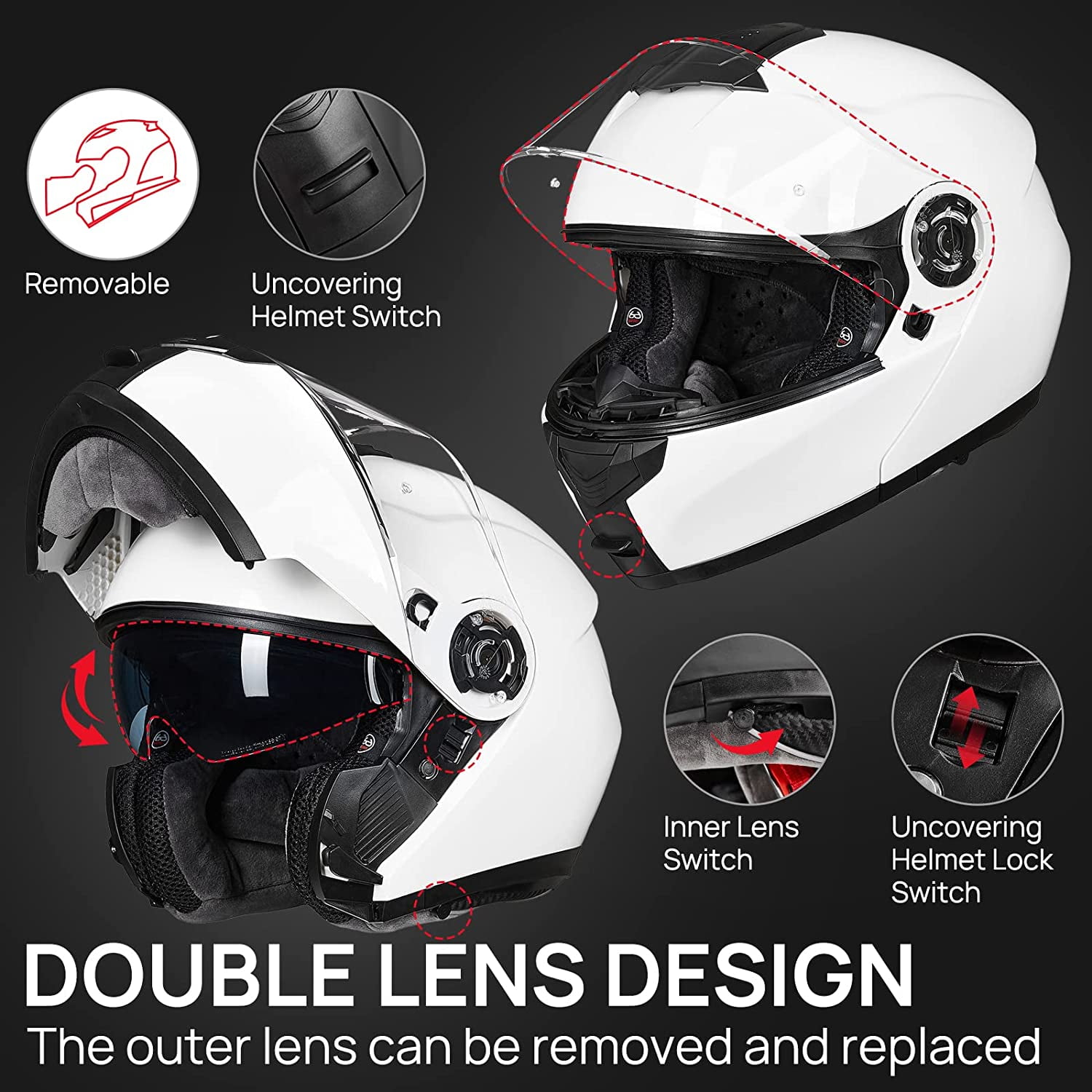 ILM Adult Motorcycle Modular Full Face Helmet Flip up Dual Visor
