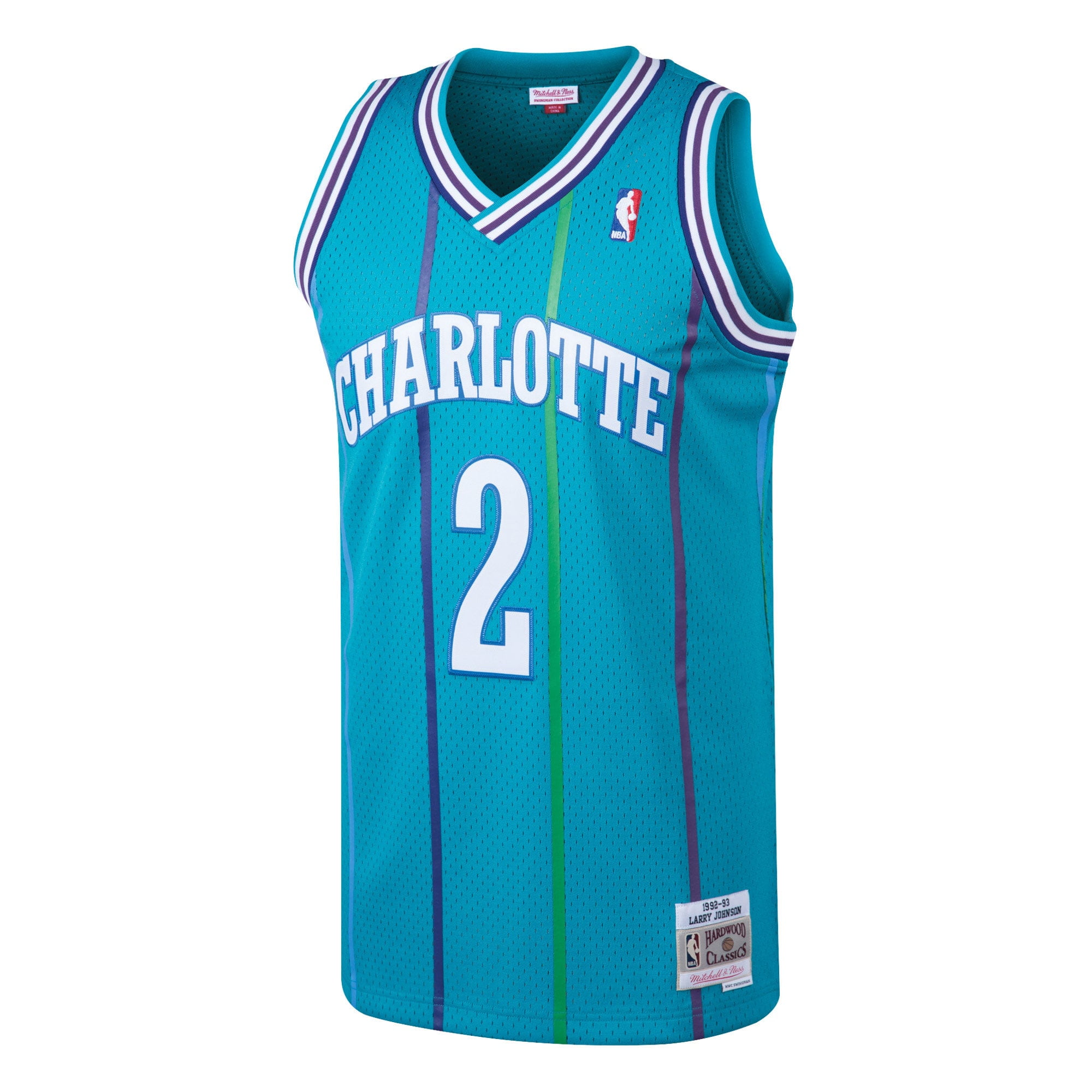 Men's Mitchell & Ness Larry Johnson Teal/Purple Charlotte Hornets Big & Tall Name & Number Short Sleeve Hoodie