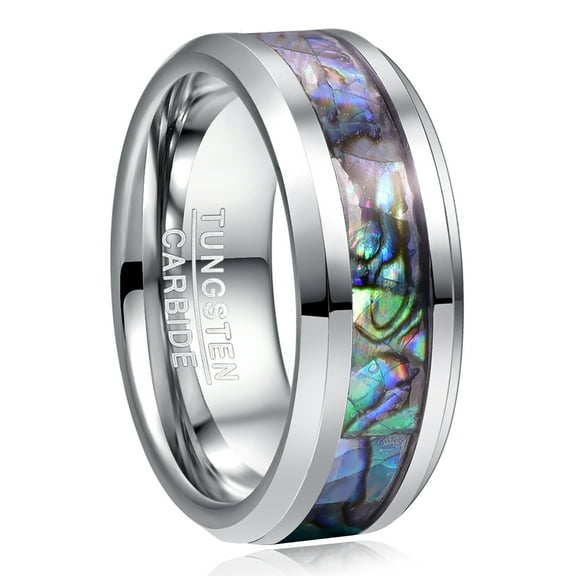 Unisex 8mm Natural Abalone Shell/Mother of Pearl Inlay Tungsten Wedding Ring Size 6-14