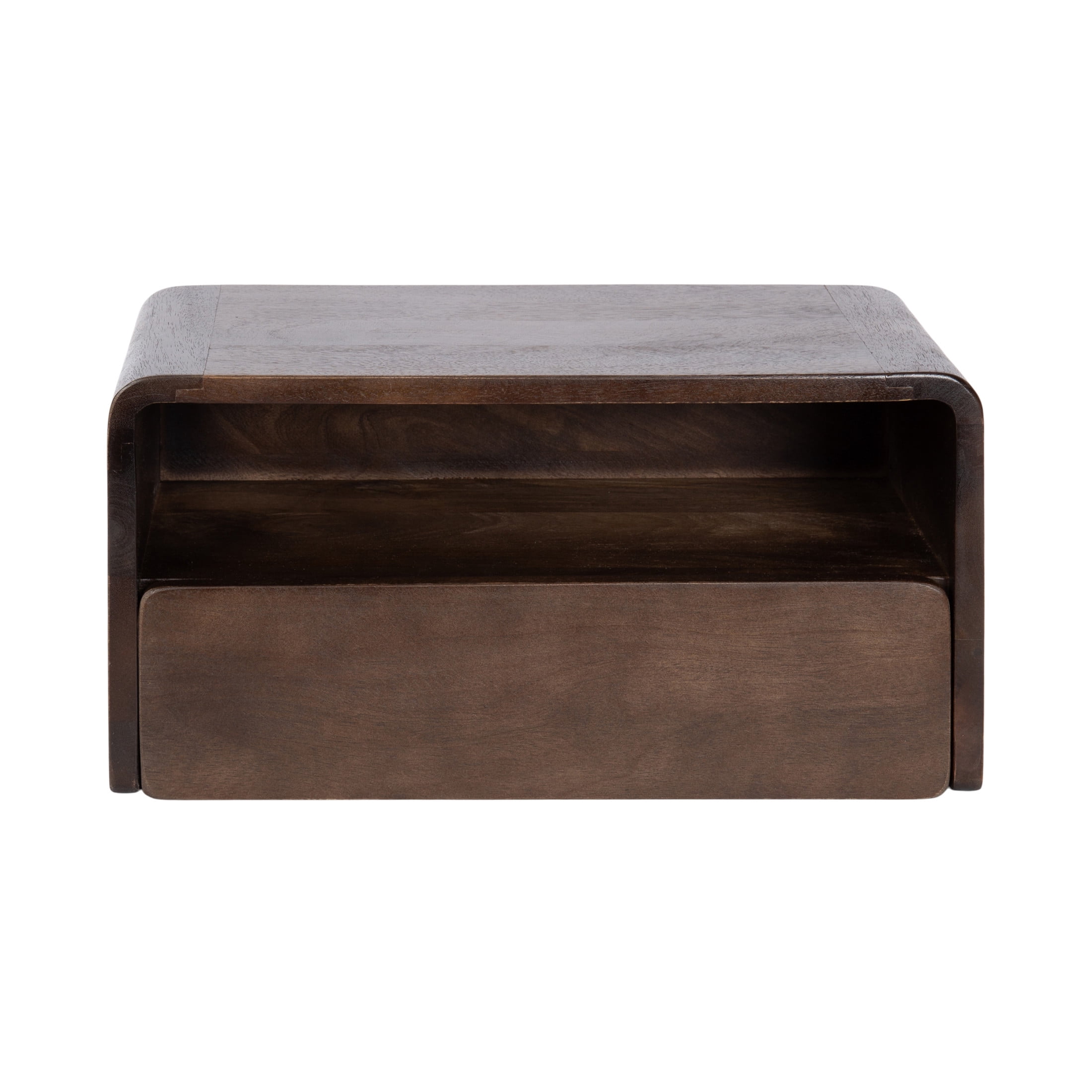 Kate and Laurel Kato Modern Mango Wood Floating Side Table with Drawer, 18 x 10 x 9, Dark Brown, Contemporary Wooden Floating Nightstand for Bedroom Bedside Table or Living Room Wall Storage