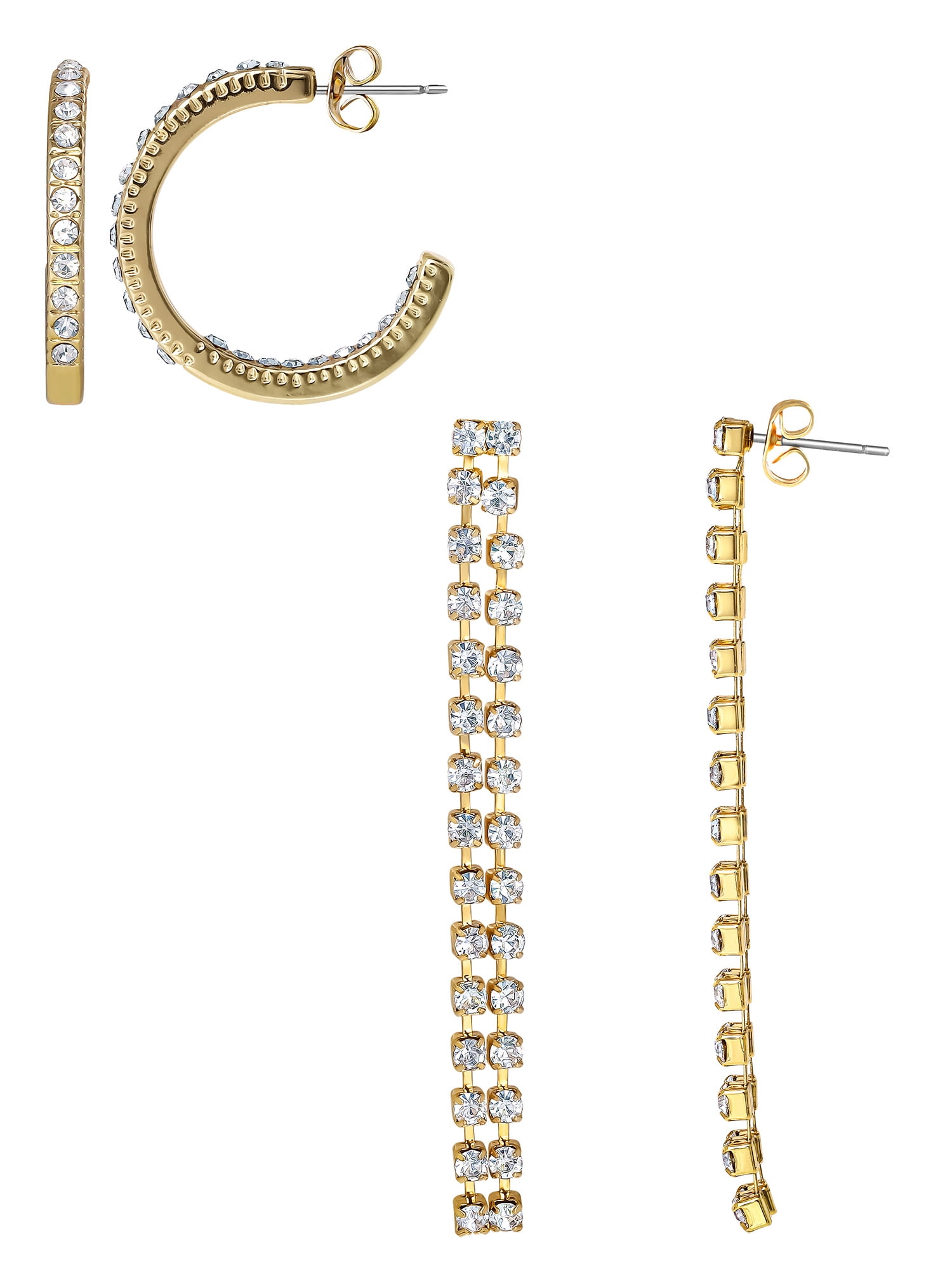 Jessica Simpson Women's Two-Pair Crystal Earring Set - Drop & Hoop Earrings