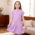 thumbnail image 3 of qolati Girls Summer Dresses Cap Sleeve Spring Tshirt Mini Dress Kids Casual Crewneck Ruffle Hem Beach Sundress Loose Basic Skater Dresses 5-14 Years, 3 of 9