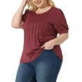 thumbnail image 2 of DARING DIVA Women's Plus Tops Puff Crew Neck Tunic Blouses 1X Burgundy, 2 of 6