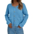 thumbnail image 2 of Suéter PRETTYGARDEN para mujer, tejido azul con botones, talla pequeña, 2 of 8