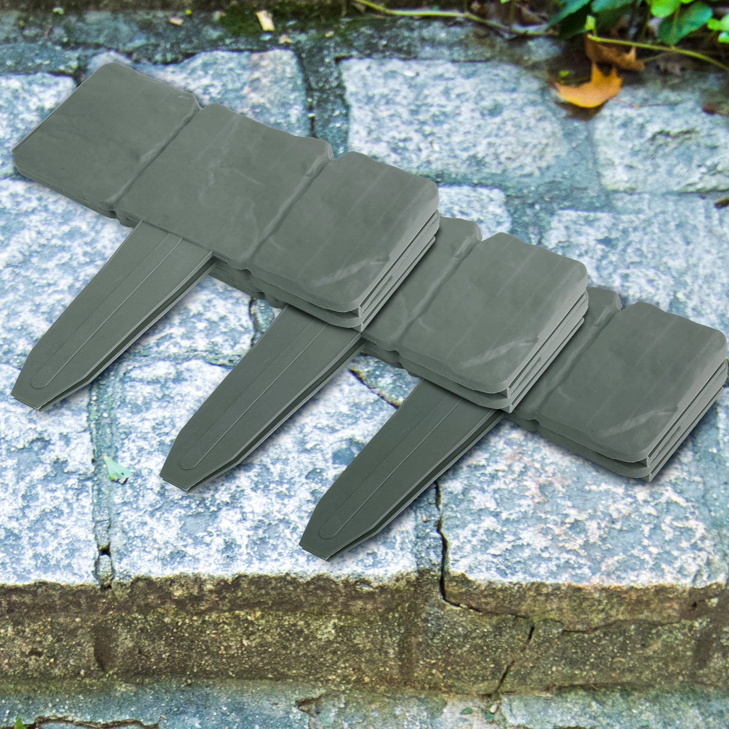 Zorpupoa 20Pcs Plastic Garden Edging, No-Dig 16ft Garden Border with Cobbled Stone Effect, Gray-Green Color Random Delivery