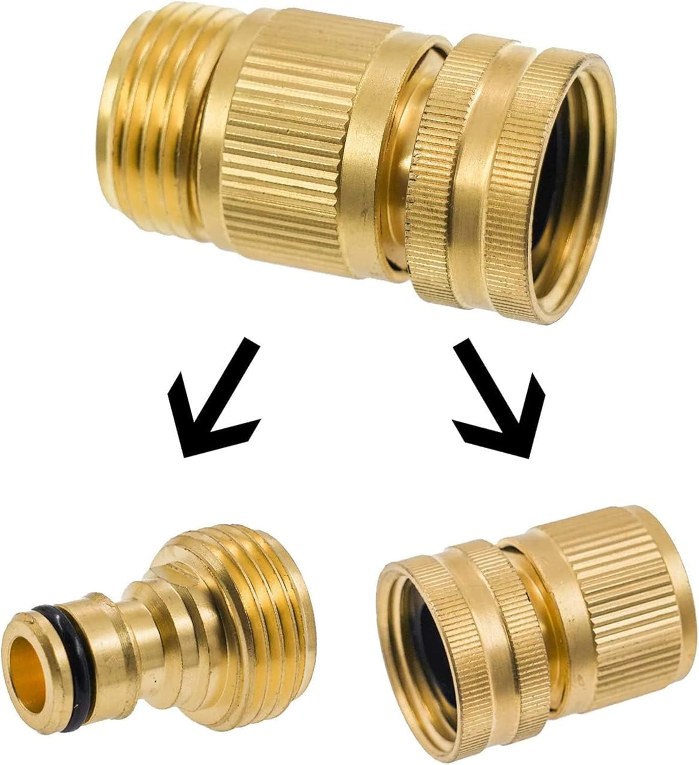 Garden Hose Quick Connector, Solid Brass 3/4 Inch GHT Thread Garden Quick Connect Kit, Male and Female No-Leak Water Hose Fittings (4 Set)