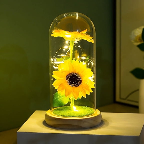 FTCBJJA Rose Sunflower in Glass Dome Mother's Day Birthday Gift for Her Girlfriend Wife Anniversary Wedding