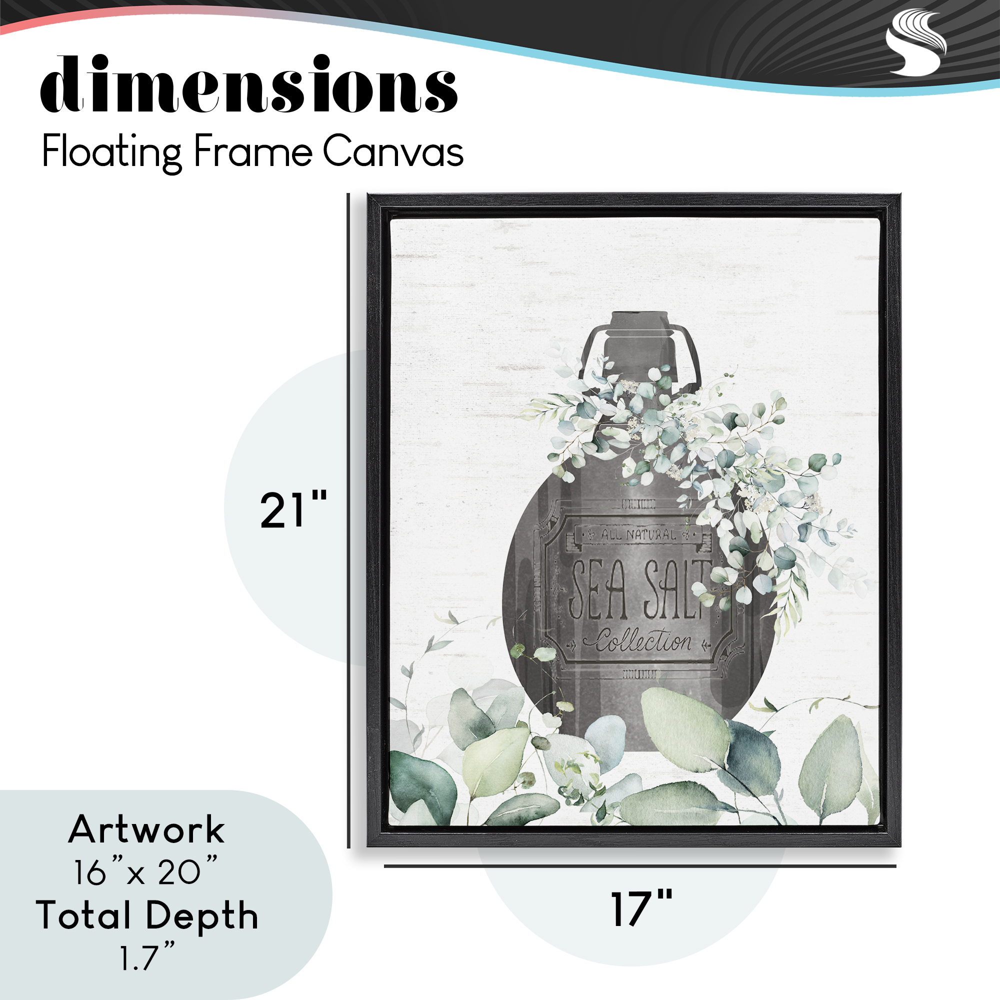 Sea Salt Collection Bottle Black Framed Floater Canvas Wall Art, design by Lettered and Lined