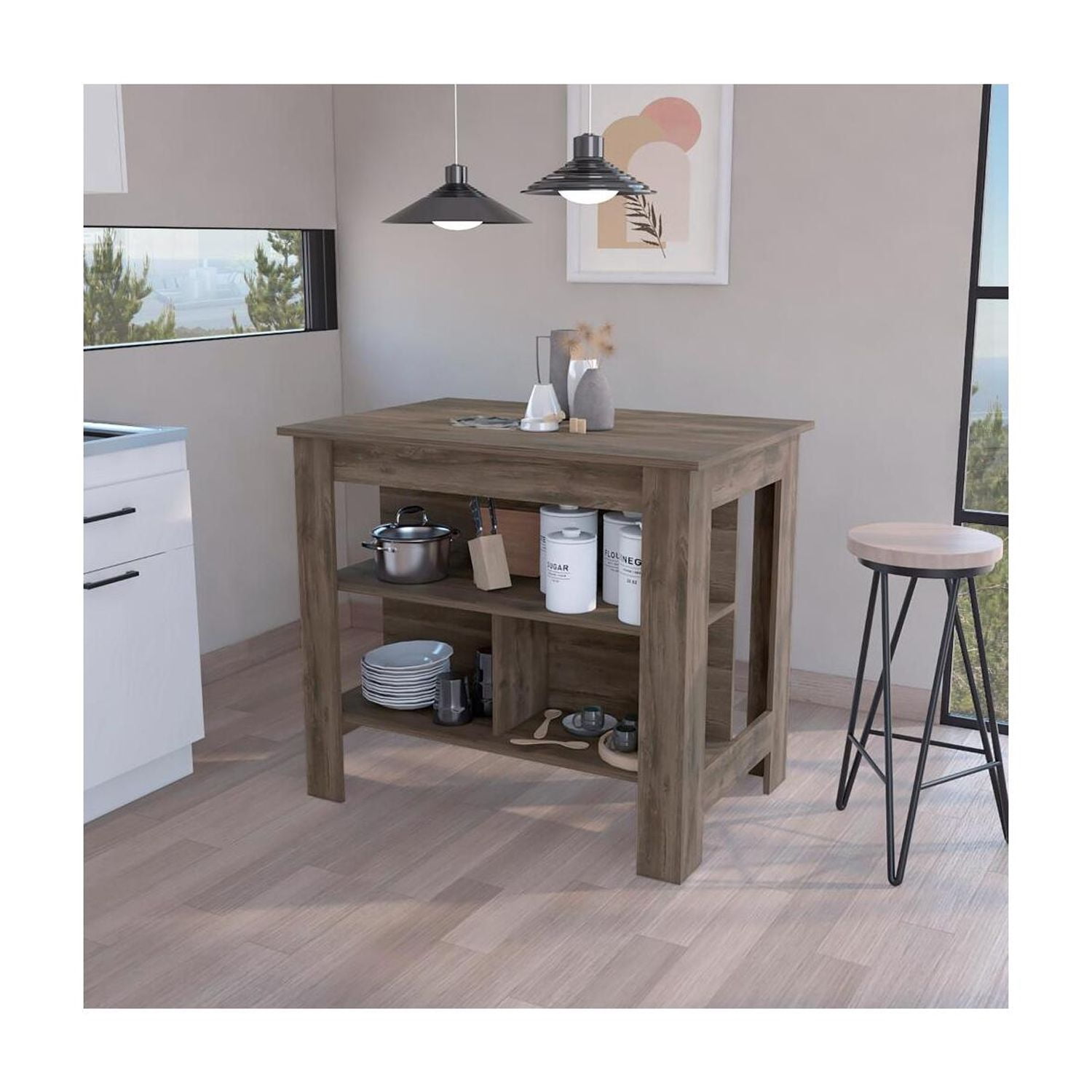We Have Furniture Kitchen Island Dozza, Three Shelves, Dark Brown Finish