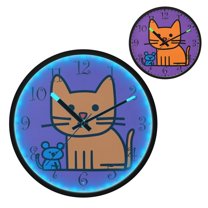 Voice Activated Clock with Glow Light 12 Inch Large Silent Wall Clock Battery Operated for Home Decor Orange Cat and Small Blue Mouse