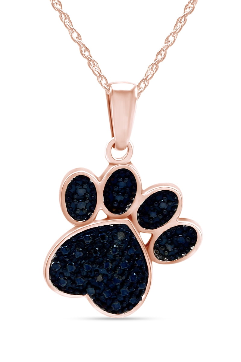 Blue Natural Diamond Accent Paw Print Pendant Necklace 14k Rose Gold