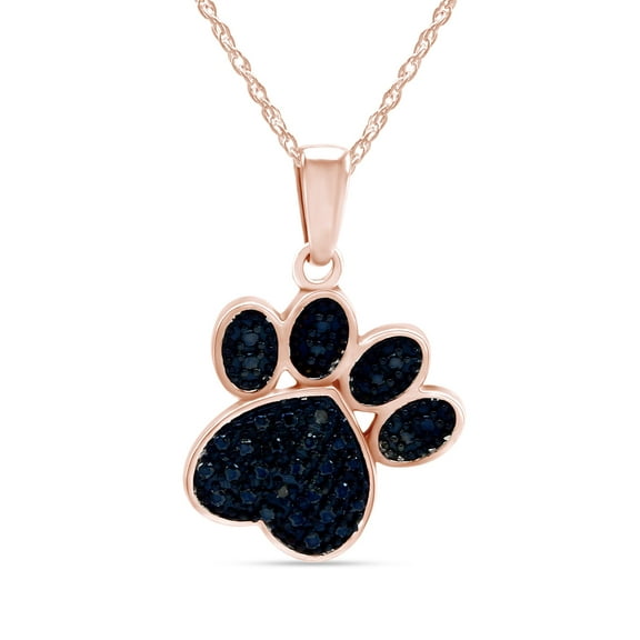 AFFY Blue Natural Diamond Accent Paw Print Pendant Necklace 14k Rose Gold over Silver